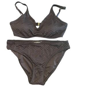 NWT Carmen Marc Valvo Womens Black Bikini Set Medium 2 Piece with Padded Bra